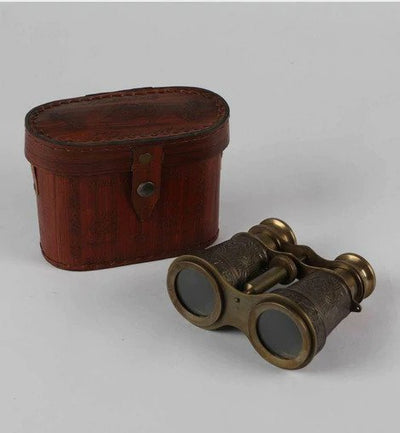 Brass Brown Binoculars With Leather Pouch