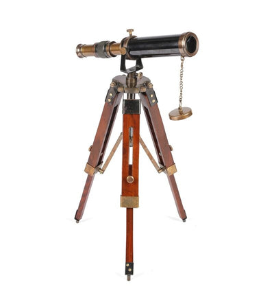Brown And Brass Telescope With Tripod Stand