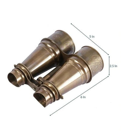 Brass Carved Binoculars With Leather Pouch