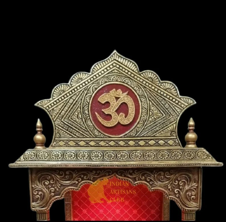 Big Square Mandir With Ghumat/Traditional Indian Style, Big Square Mandir With Ghumat,Hindu Puja Mandir,Pooja Ghar Mandap For Worship Home Office Wall Decor Art