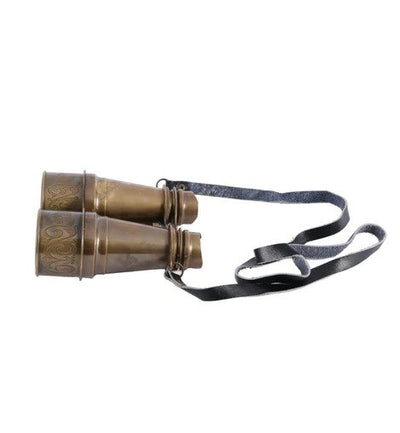Brass Carved Binoculars With Leather Pouch