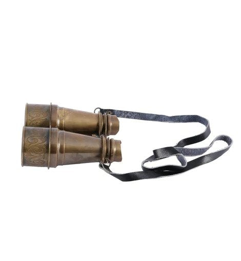 Brass Carved Binoculars With Leather Pouch