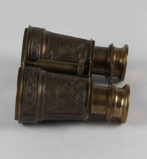 Brass Brown Binoculars With Leather Pouch