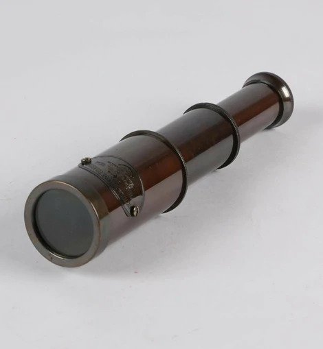 Antique Brown Brass Compact Telescope In Box