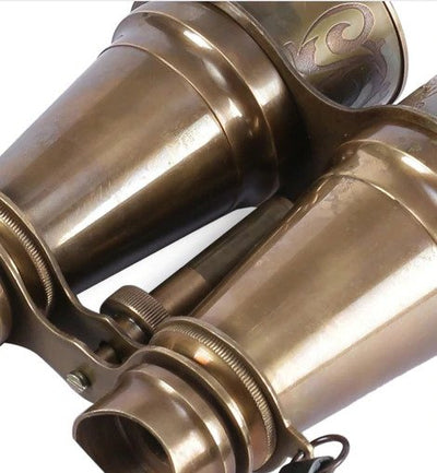 Brass Carved Binoculars With Leather Pouch
