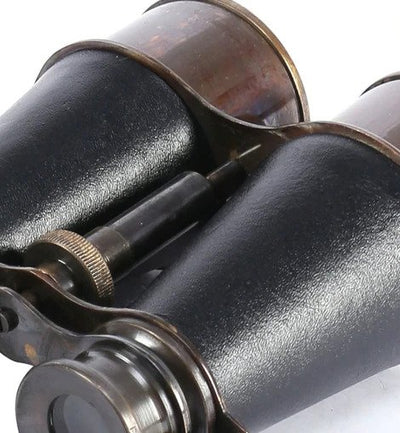 Black And Brown Leather Wrapped Binoculars With Leather Pouch