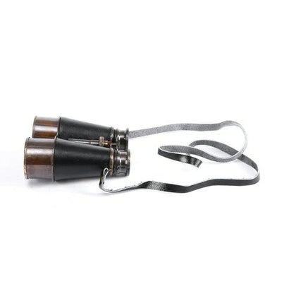 Black And Brown Leather Wrapped Binoculars With Leather Pouch