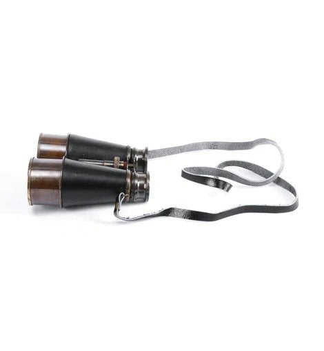 Black And Brown Leather Wrapped Binoculars With Leather Pouch