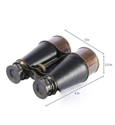 Black And Brown Leather Wrapped Binoculars With Leather Pouch