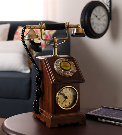 Retro Box Telephone With Clock