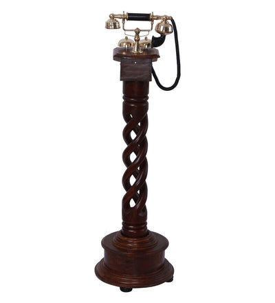 Wood And Brass Retro Pole Type Standing Telephone