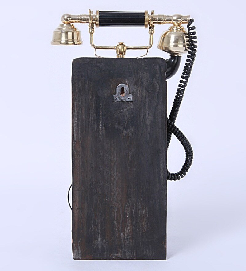 Wood And Brass Retro Telephone With Shelf