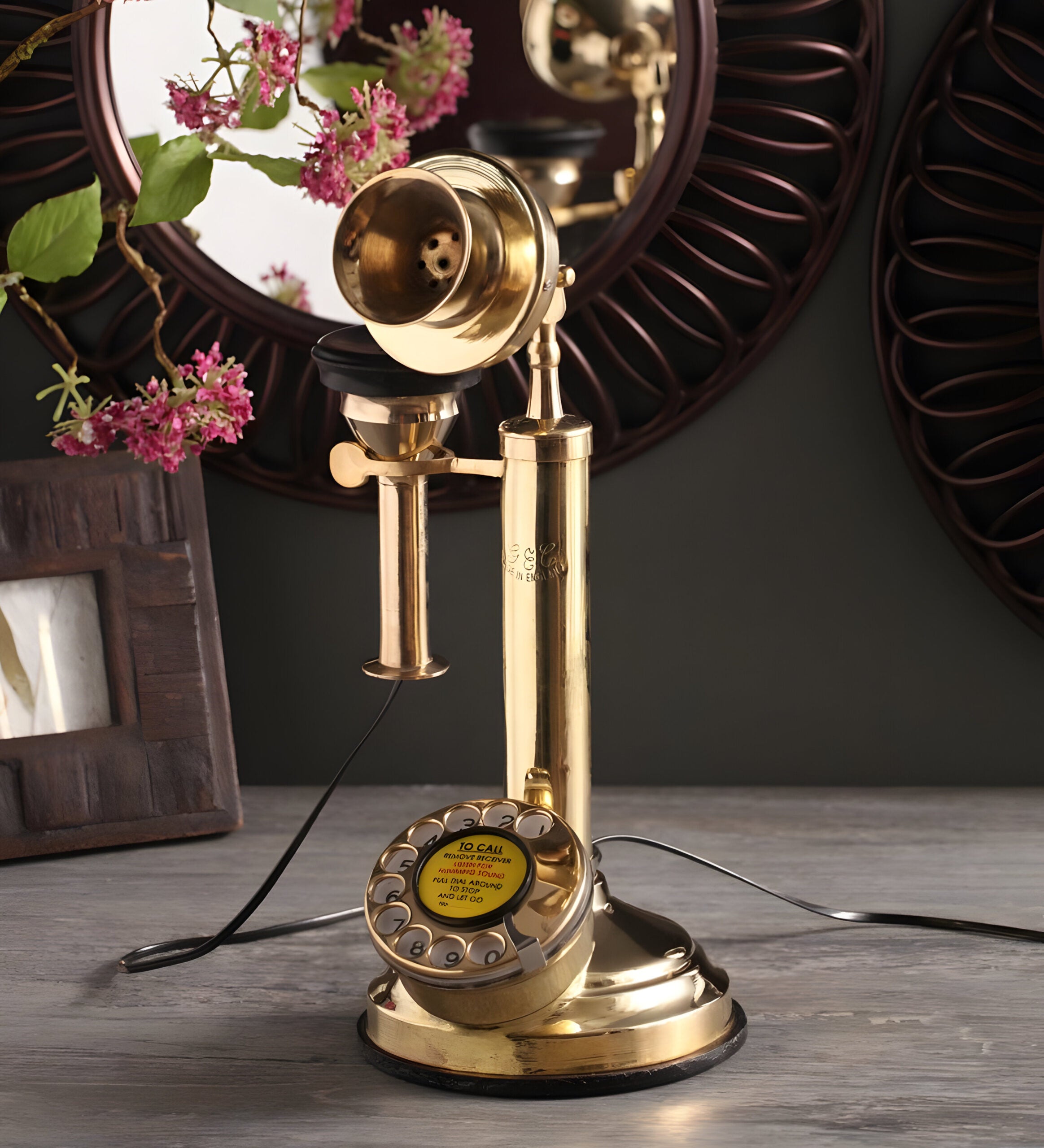 Gold Plated Brass Candlestick Telephone