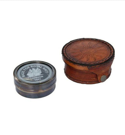 Brass Royal Navy 1941 Compass With Leather Pouch