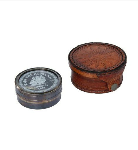 Brass Royal Navy 1941 Compass With Leather Pouch