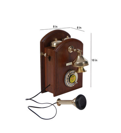 Wood And Brass Rhombus Landline Telephone With Light