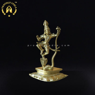 8" Brass Kaliya Krishna Statue