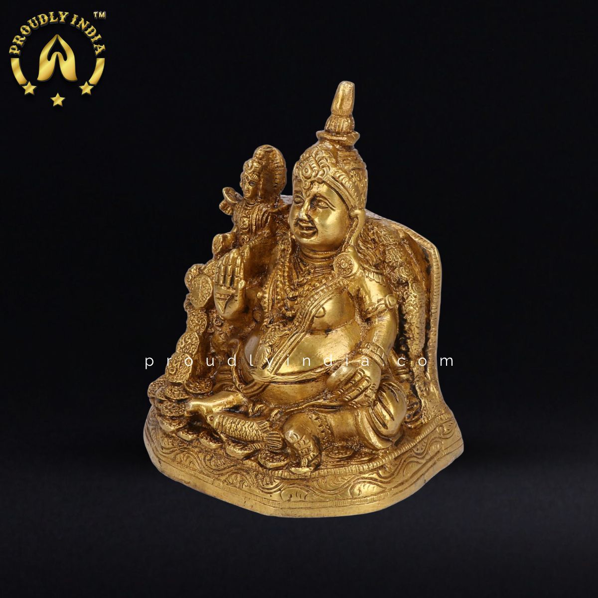 5.9" Brass Kuber With Lakshmi Statue
