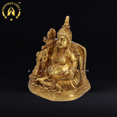 5.9" Brass Kuber With Lakshmi Statue