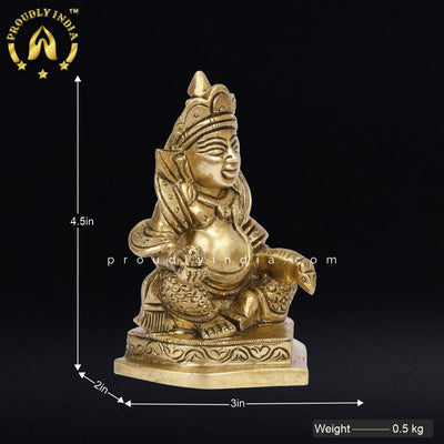 4.5" Brass Lord of treasure Kuber Idol