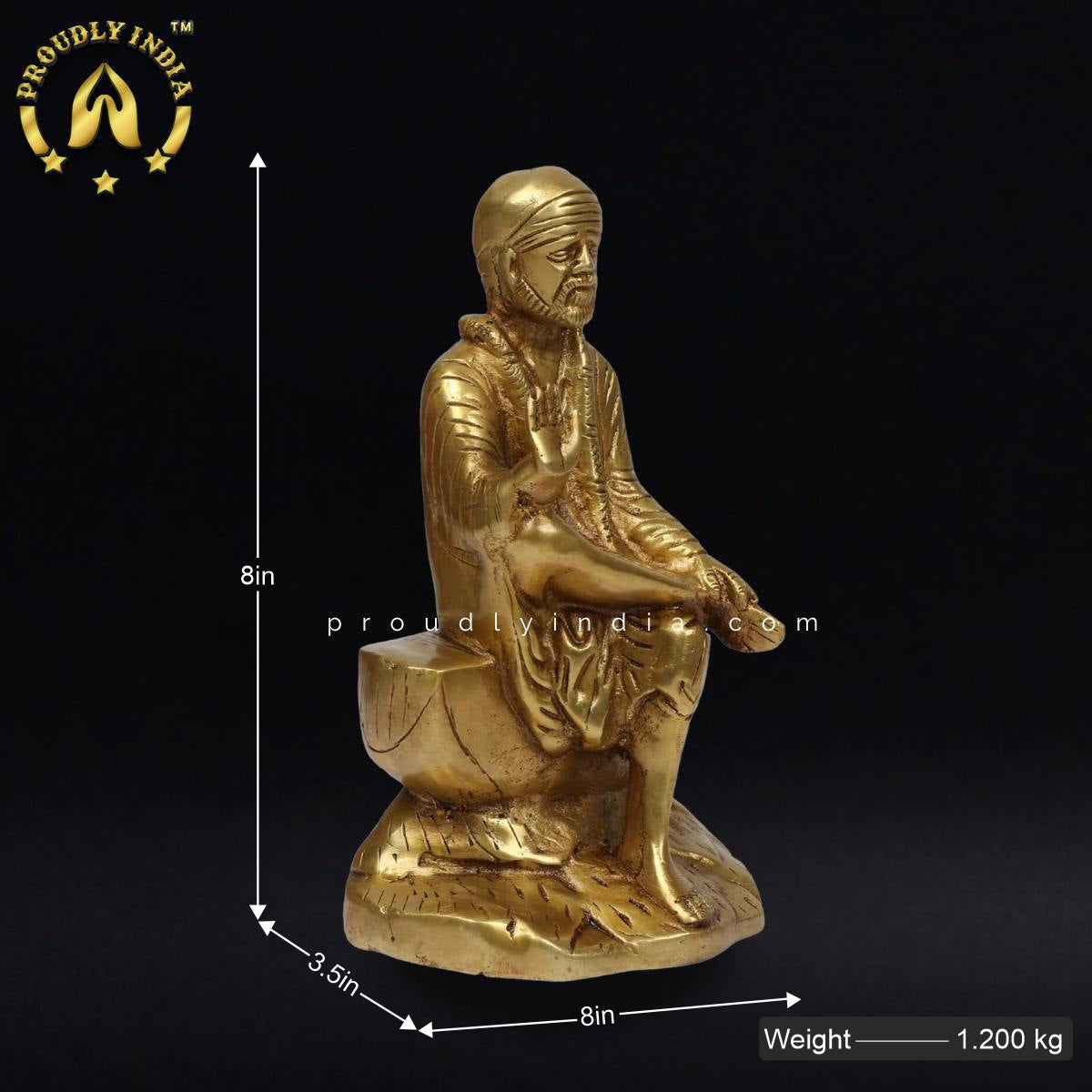 8" Brass Sitting Sai Baba Idol
