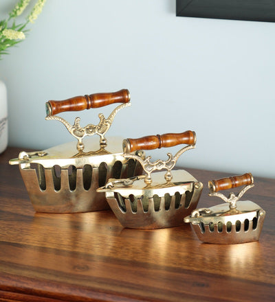 Brass Vintage Press Iron Set Of 3 Desi Kitsch Curio Brass Steam Press