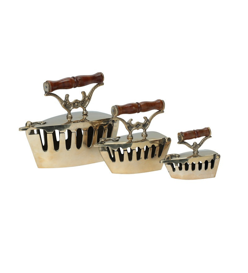 Brass Vintage Press Iron Set Of 3 Desi Kitsch Curio Brass Steam Press