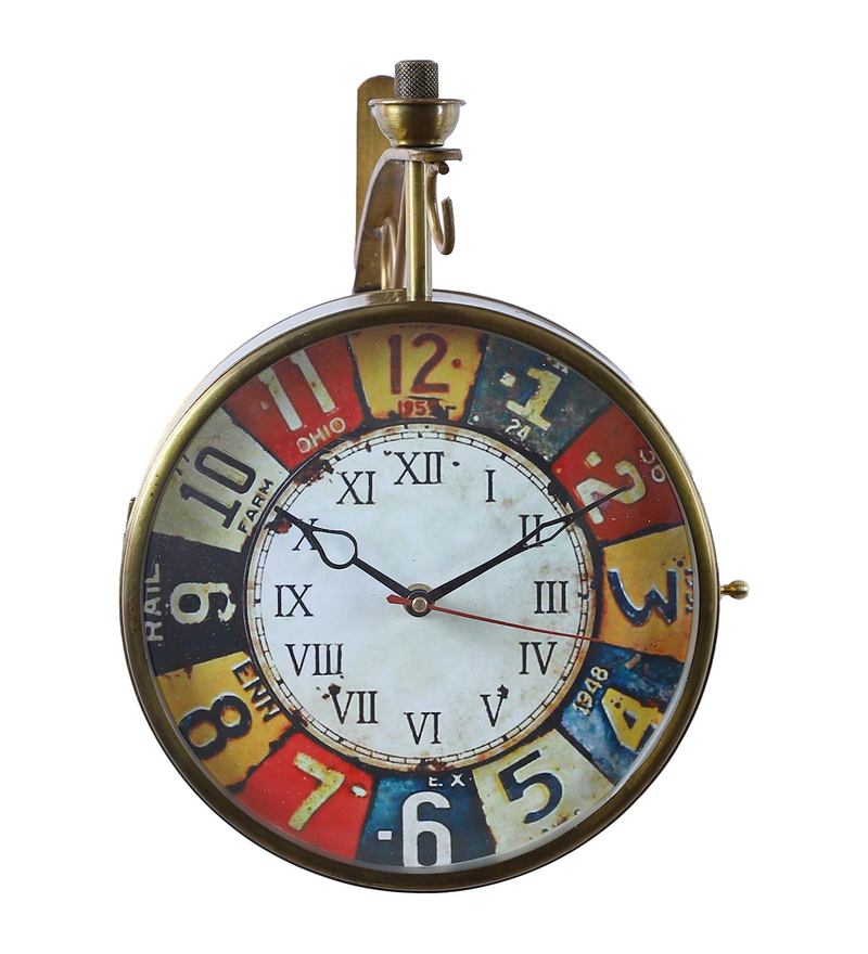 Gold Metal Colorful Dial Railway Station Clock