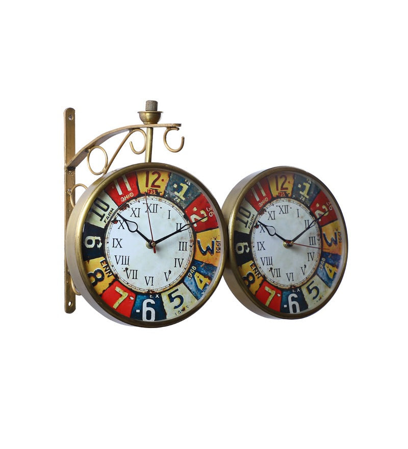 Gold Metal Colorful Dial Railway Station Clock