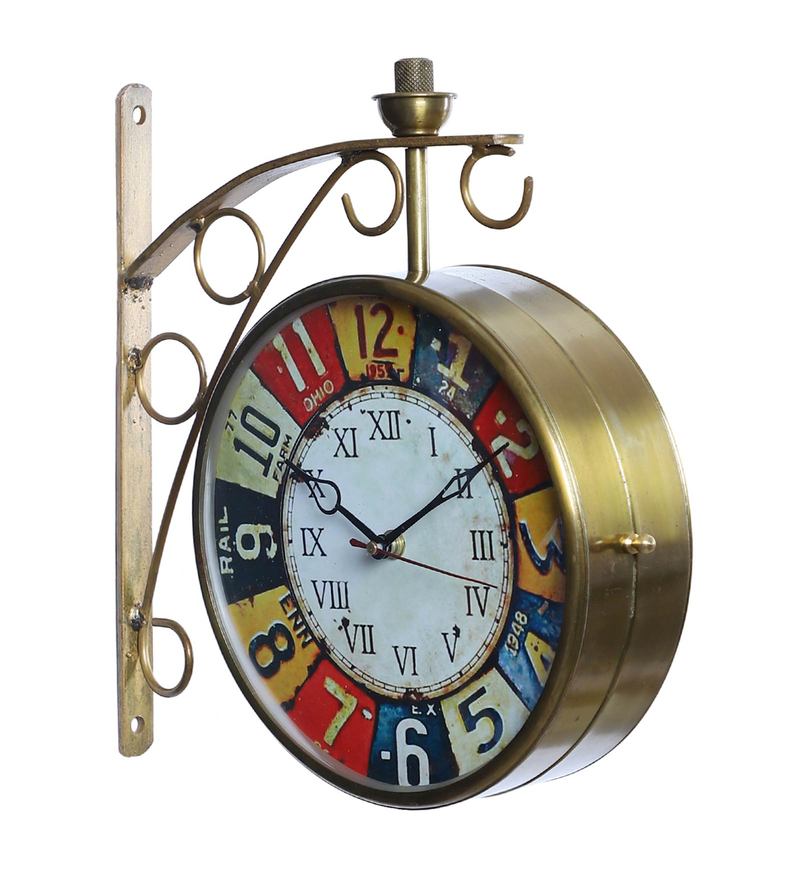 Gold Metal Colorful Dial Railway Station Clock