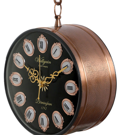 Brass Wrought Iron Antique Black Dual Side Victoria Wall Clock