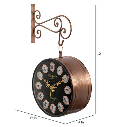 Brass Wrought Iron Antique Black Dual Side Victoria Wall Clock