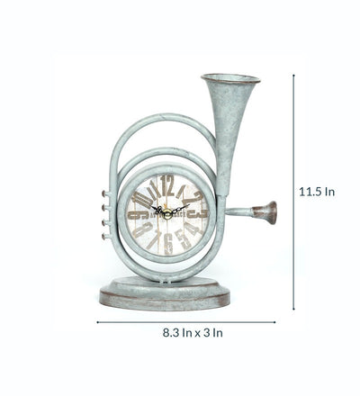 Grey Iron Vintage Horn Shape Rustic Table Top Clock