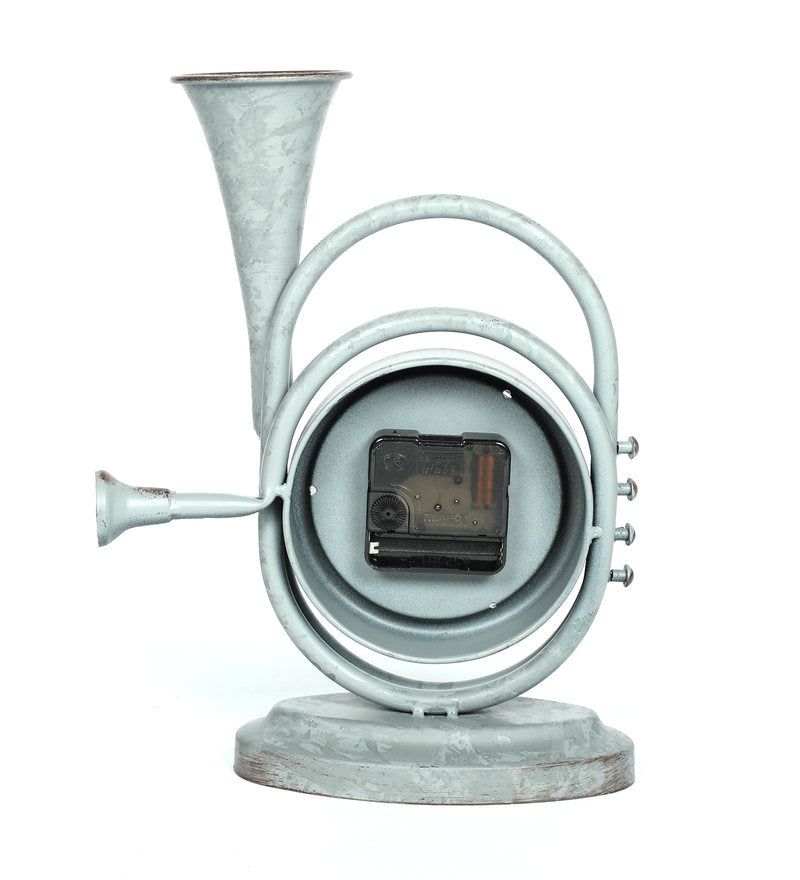 Grey Iron Vintage Horn Shape Rustic Table Top Clock