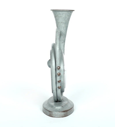 Grey Iron Vintage Horn Shape Rustic Table Top Clock