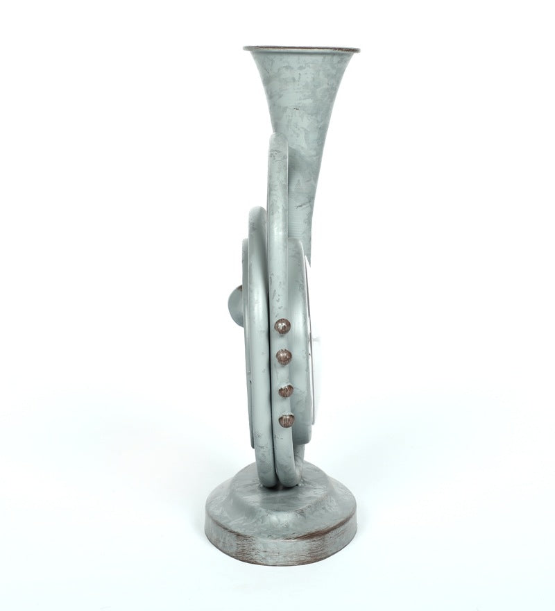 Grey Iron Vintage Horn Shape Rustic Table Top Clock