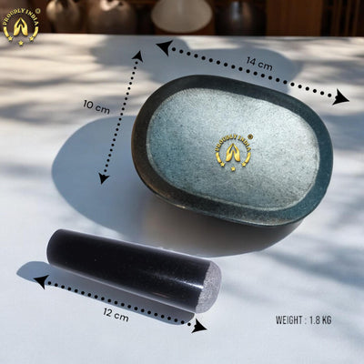 Black Granite Kalvam | Mortar And Pestle | Herb Crusher | Molcajete