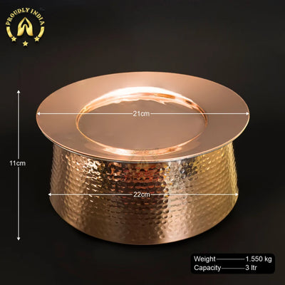 Set Of 3 Hammered Copper Handi with Lid
