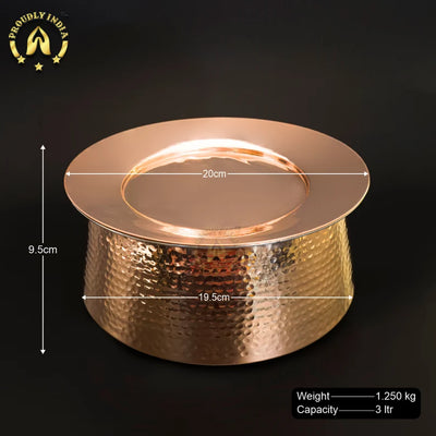 Set Of 3 Hammered Copper Handi with Lid