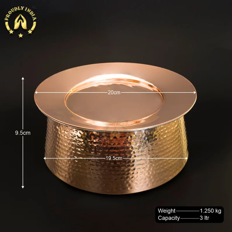Set Of 3 Hammered Copper Handi with Lid
