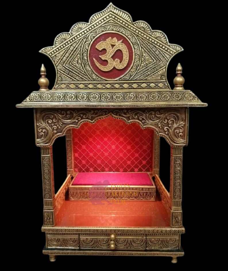 Big Square Mandir With Ghumat/Traditional Indian Style, Big Square Mandir With Ghumat,Hindu Puja Mandir,Pooja Ghar Mandap For Worship Home Office Wall Decor Art