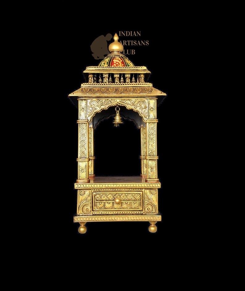 Handmade Big Pooja Mandir With Indian Artwork Handcrafted | Hand Carved Wooden Prayer Unit 16"×16"×36" | Religious Decorative Showpiece