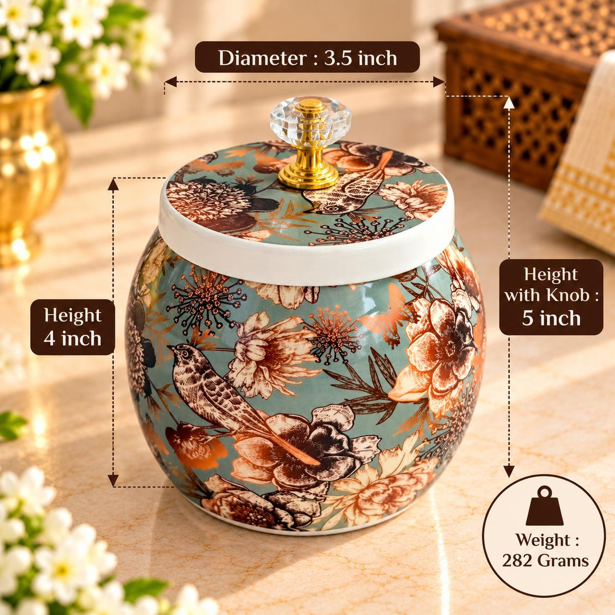 5" Green Floral Pichwai Jar ( Set of 20 )