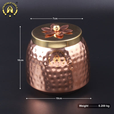 Set Of 2 Copper Hammered Container With Brass Lid