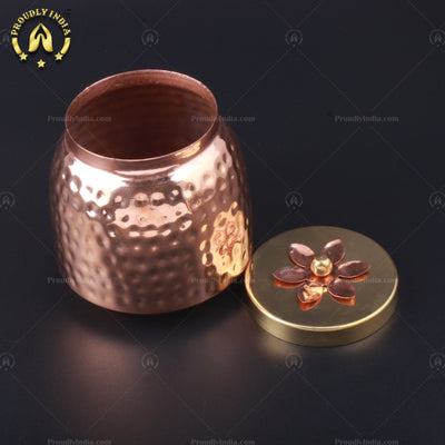 Set Of 2 Copper Hammered Container With Brass Lid