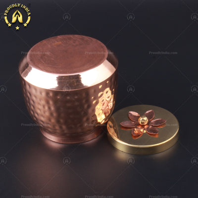 Set Of 2 Copper Hammered Container With Brass Lid