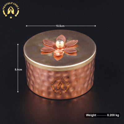 Set of 2 Copper Lotus Container With Brass Lid