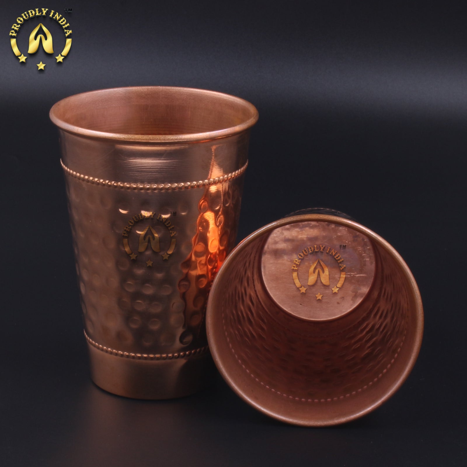 Set of 2 Pure Copper Hammered Drinking Glass 400 ml