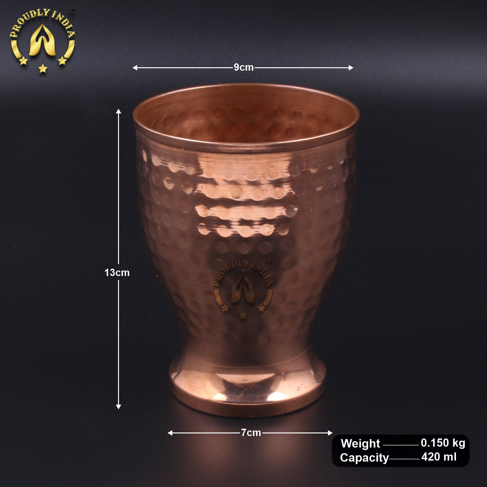 Set of 2 Copper Embossed Glass 420 ml