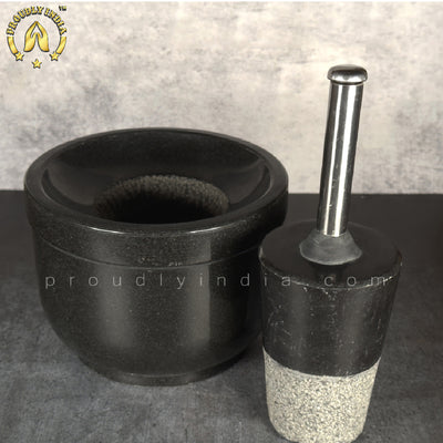 8 Inch Black Granite Aatukal | Manual Hand Grinder | Molcajete